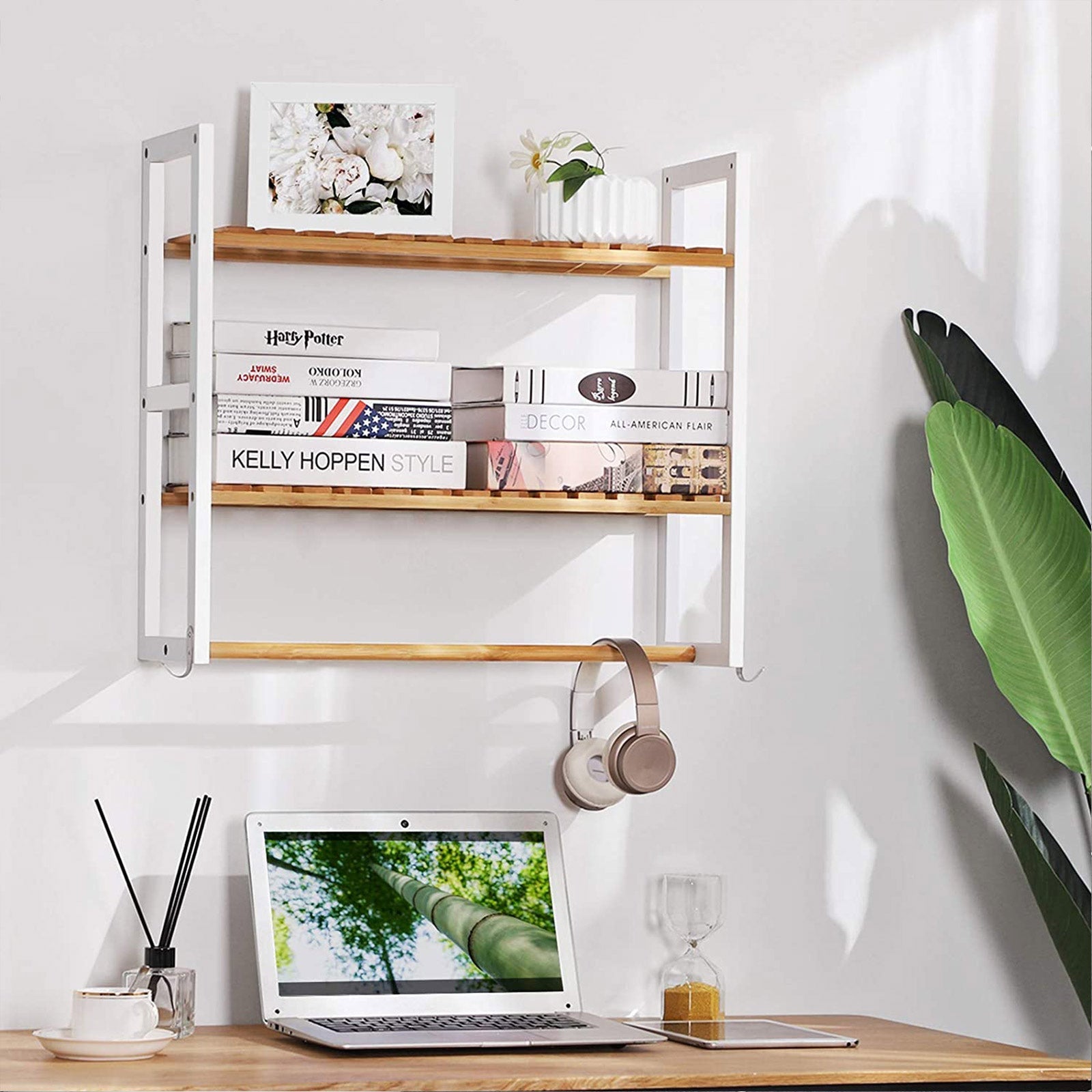 Bathroom shelf - Bamboo side cupboard with 2 shelves - Towel rack
