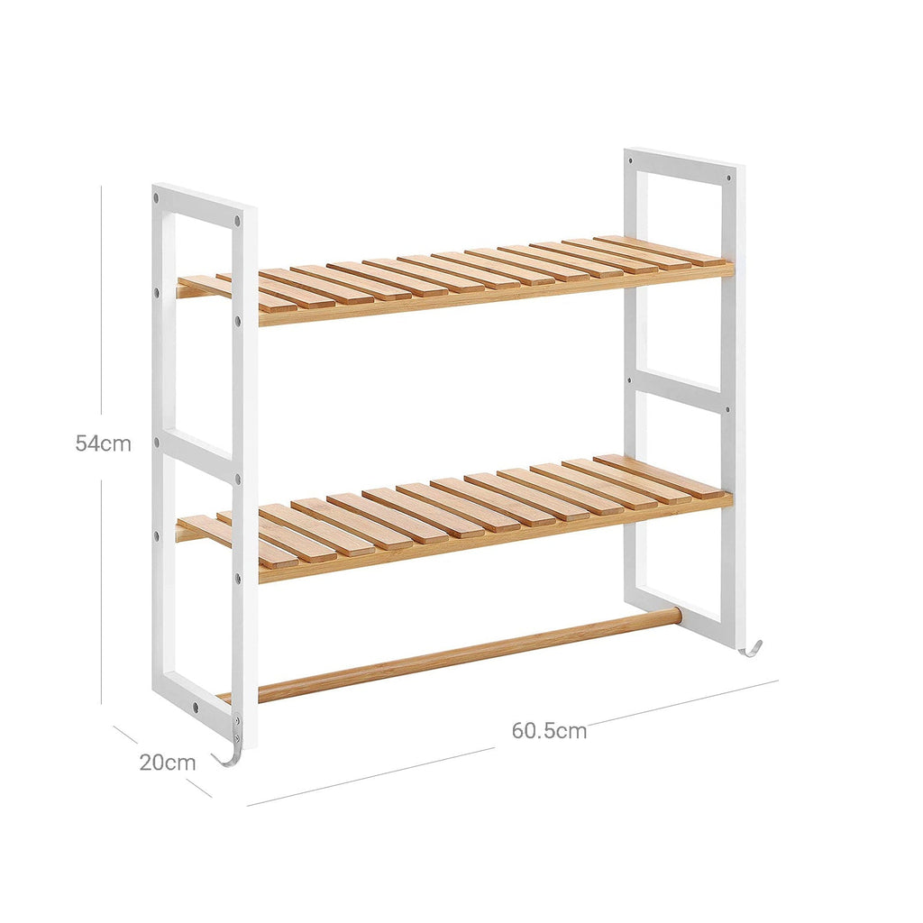 Bathroom shelf - Bamboo side cupboard with 2 shelves - Towel rack
