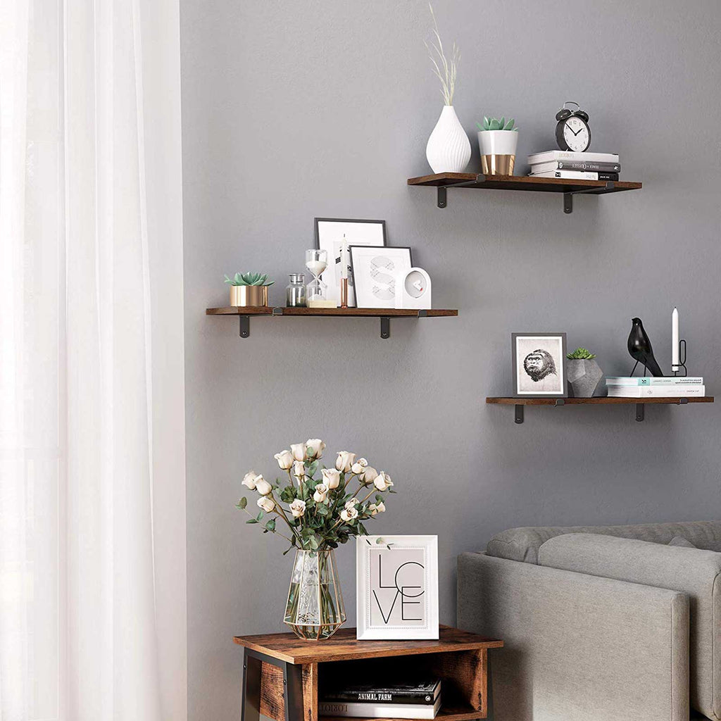 Wall shelves - Set of 2 - Floating planks - Industrial Design - Brown/Black