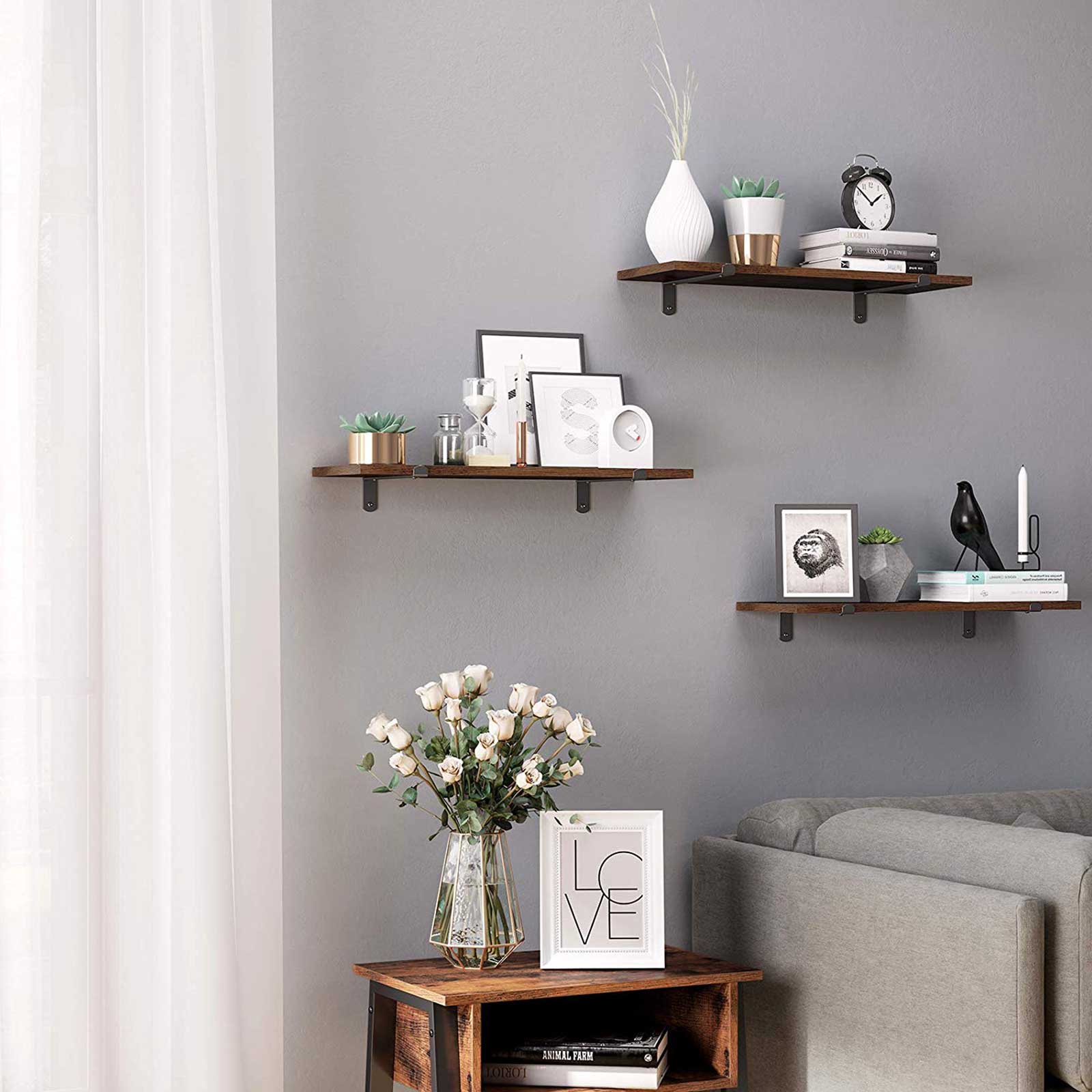 Wall shelves - Set of 2 - Floating planks - Industrial Design - Brown/Black