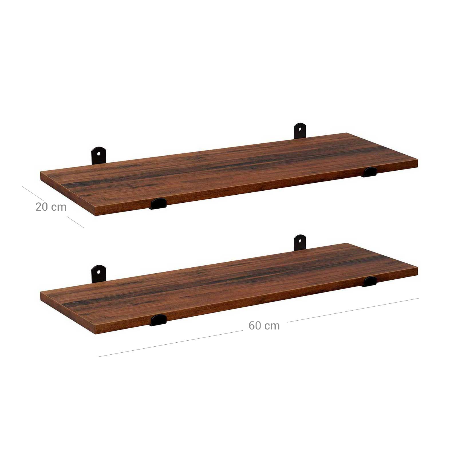 Wall shelves - Set of 2 - Floating planks - Industrial Design - Brown/Black