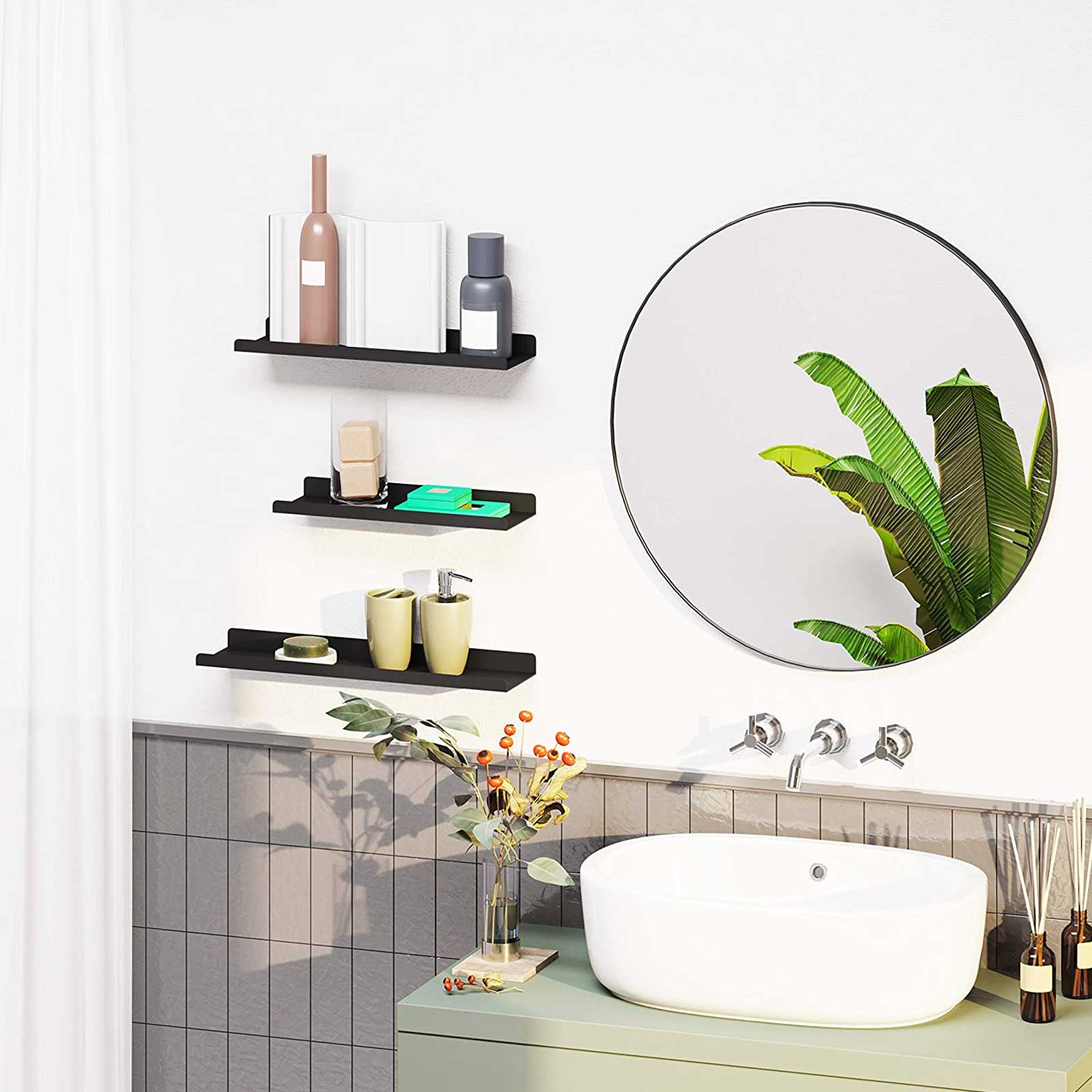Wall racks - Set of 3 - Floating Metal - Industrial Design - Black