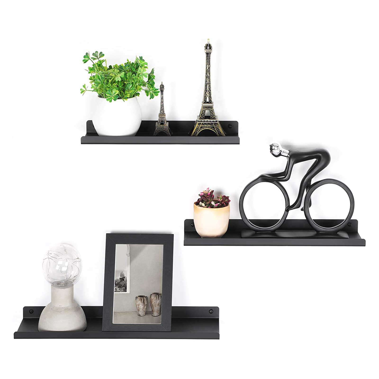 Wall racks - Set of 3 - Floating Metal - Industrial Design - Black
