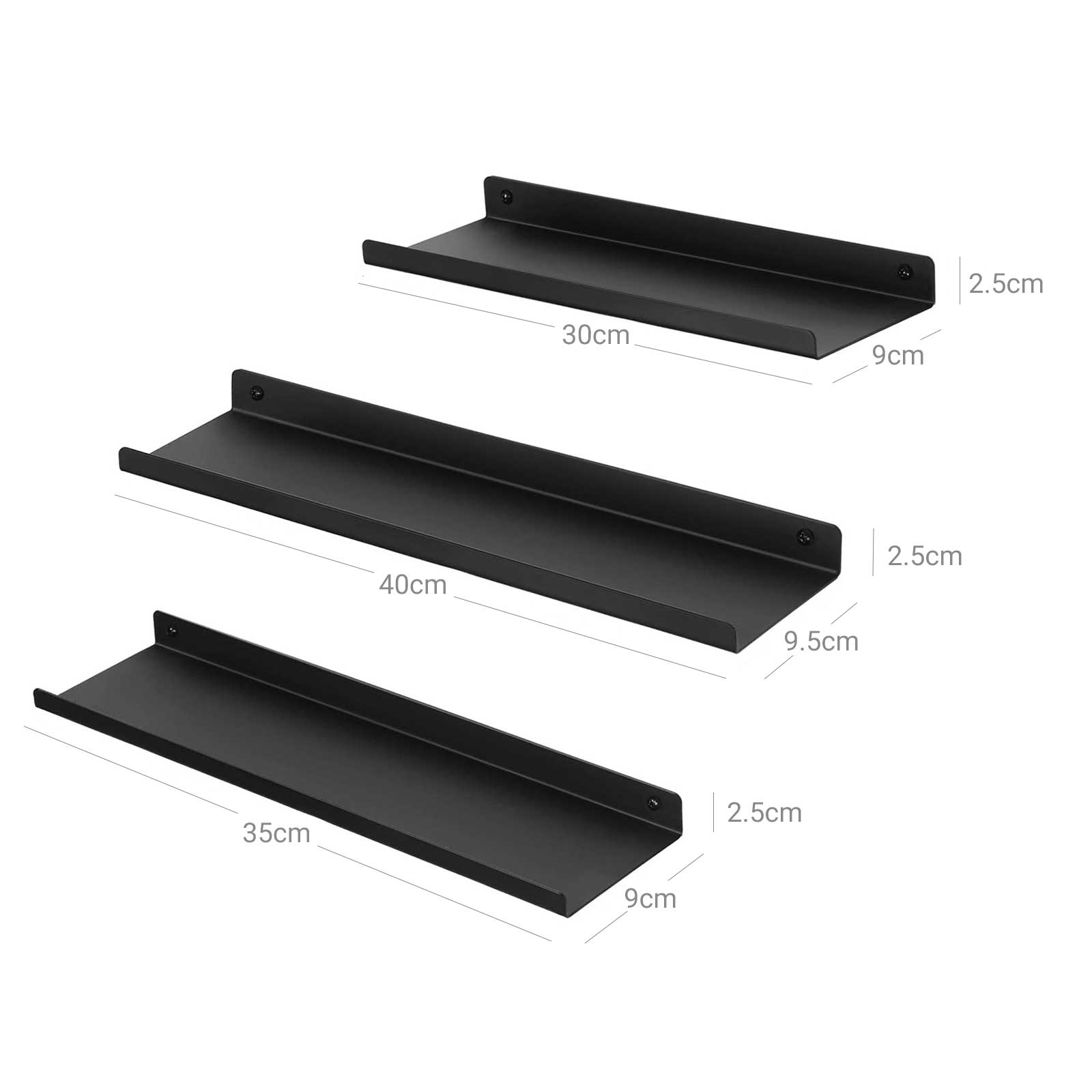 Wall racks - Set of 3 - Floating Metal - Industrial Design - Black