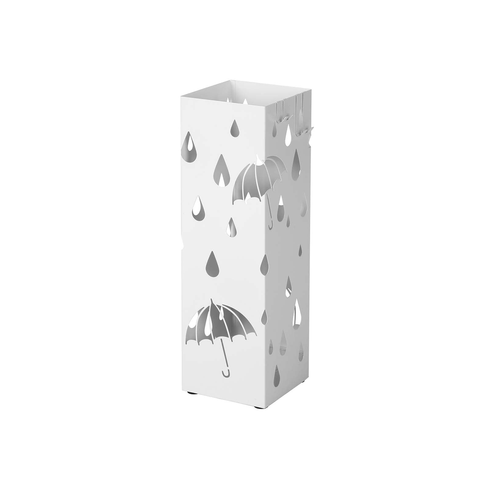 Umbrella holder - Metal square - With 4 hooks and water collection bin - Black