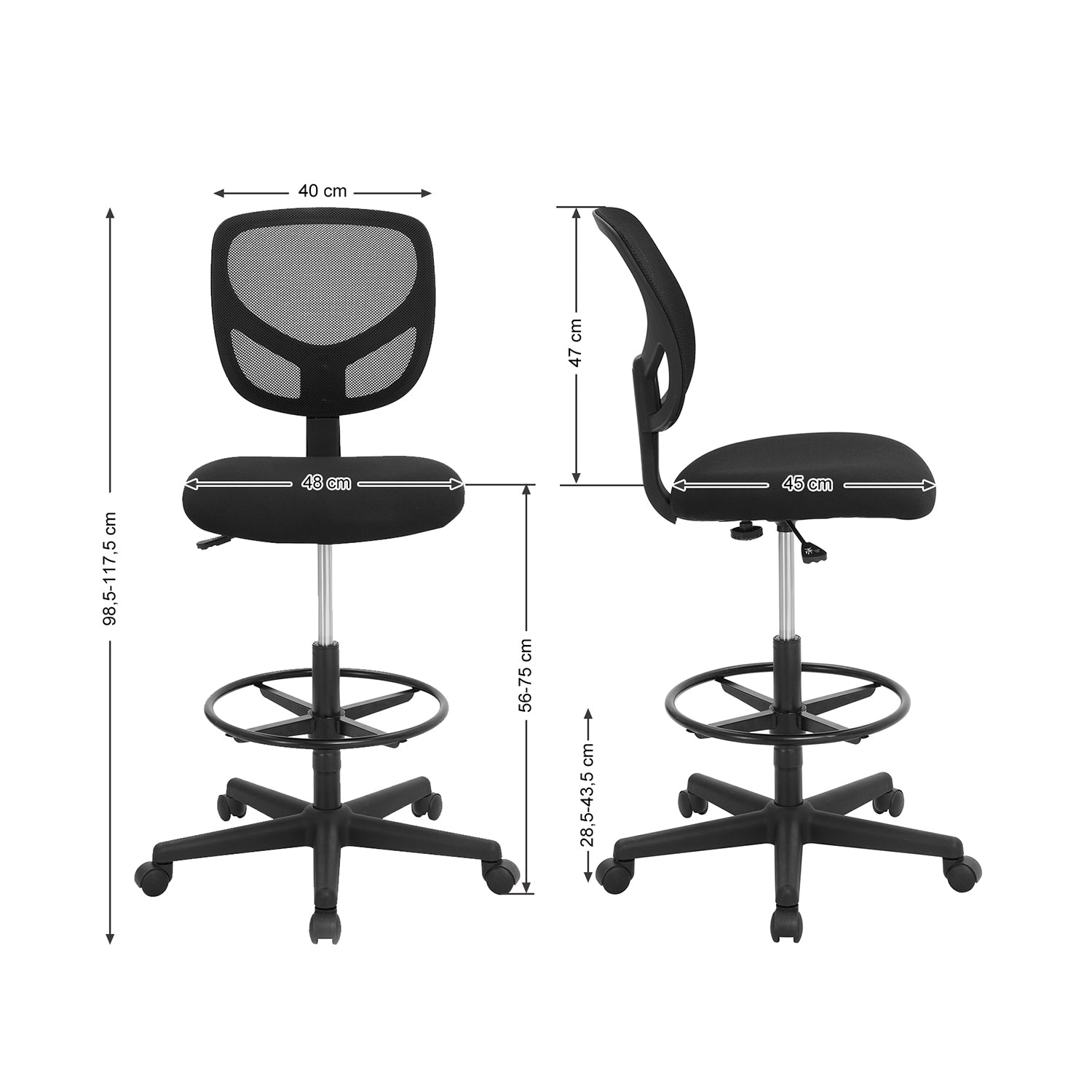 Office chair - With adjustable foot ring - Breathable Network - Black